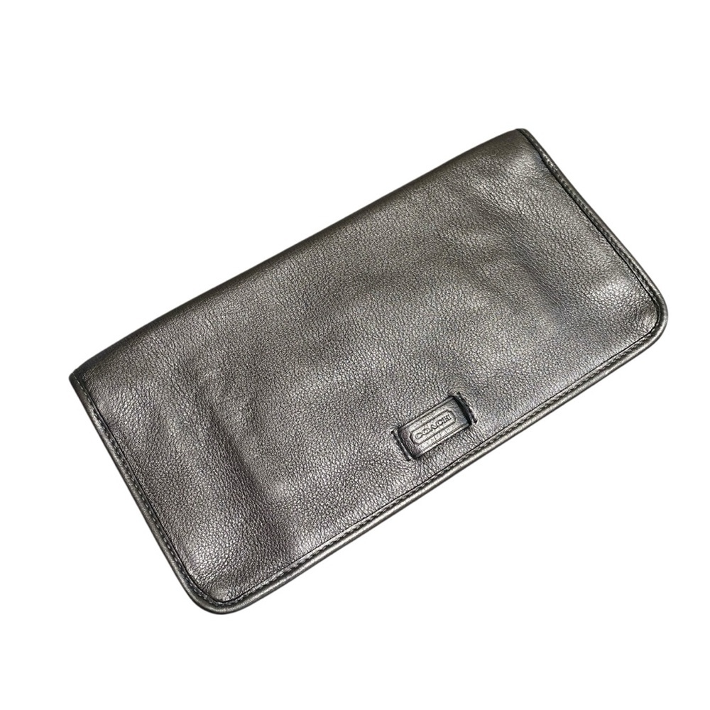 Coach Metallic Gunmetal Flap Clutch To Handbag